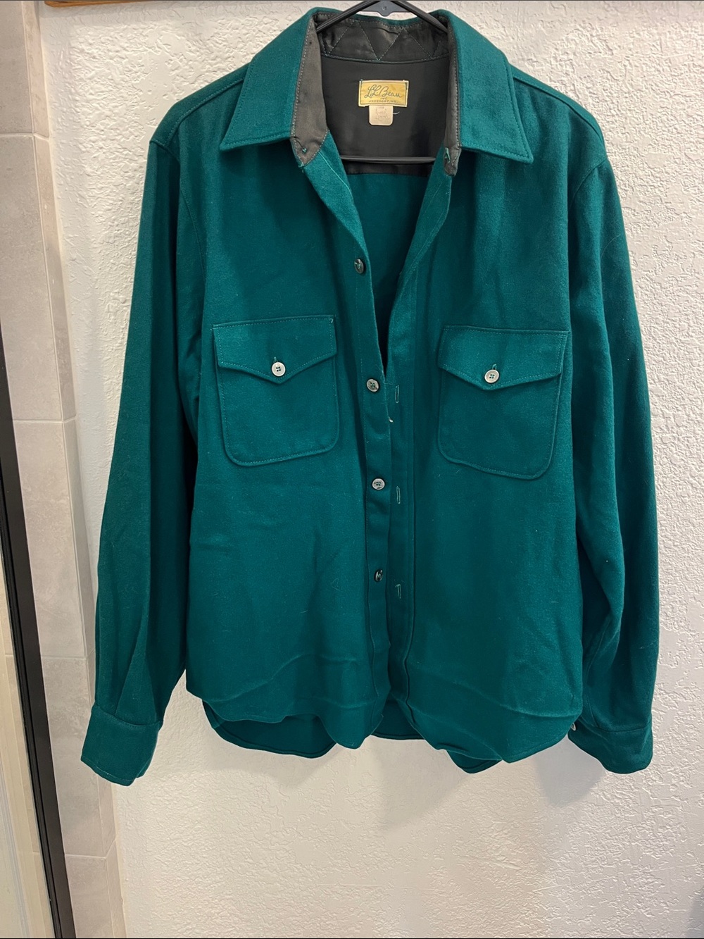 Vintage 60s L.L.Bean  Green Wool Button Up